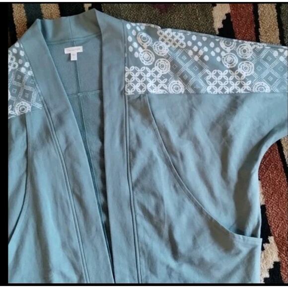 Garnet Hill NEW Green 3/4 Dolman Sleeve French Terry Kimono Relaxed Cardigan S - Picture 10 of 16